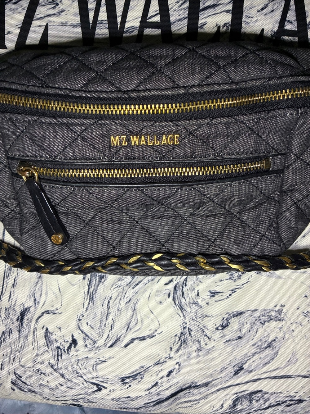 LIMITED EDITION MZWallace Quilted Charcoal Denim Small Crosby with Gold Hardware - Picture 3 of 14
